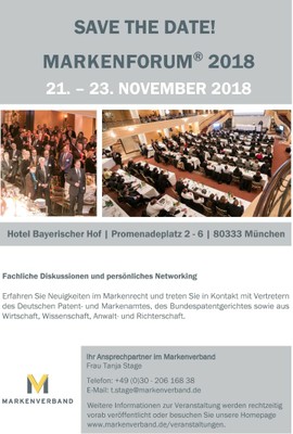 Save the date MARKENFORUM 2018