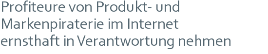 Profiteure von Produkt- und | Markenpiraterie im Internet | ernsthaft in Verantwortung nehmen 